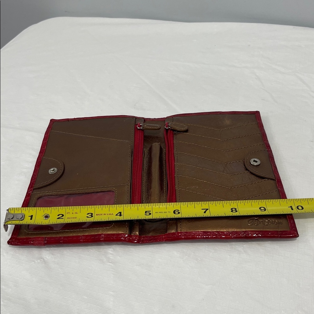 Brighton Red Croc Cher Portfolio Wallet patent red leather vintage pen pocket - Picture 15 of 15